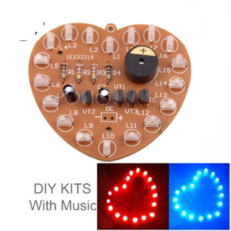 DIY 키트 음악 플래시 라이트 키트 18 led 하트 모양의 레드 블루 듀얼 컬러 깜박이 생일 축하 음악 선물 전자 재미있는 부품 [DIY-220]