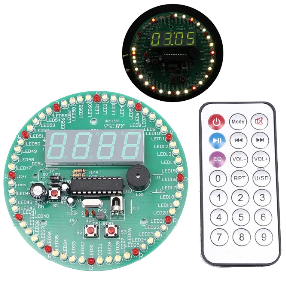 4 디지털 LED 시계 DIY 전자 키트 납땜 연습 DS18B20 LED 깜박이 회전 알람 모듈 원격 제어 구성 요소 납땜 연습 [DIY-235]