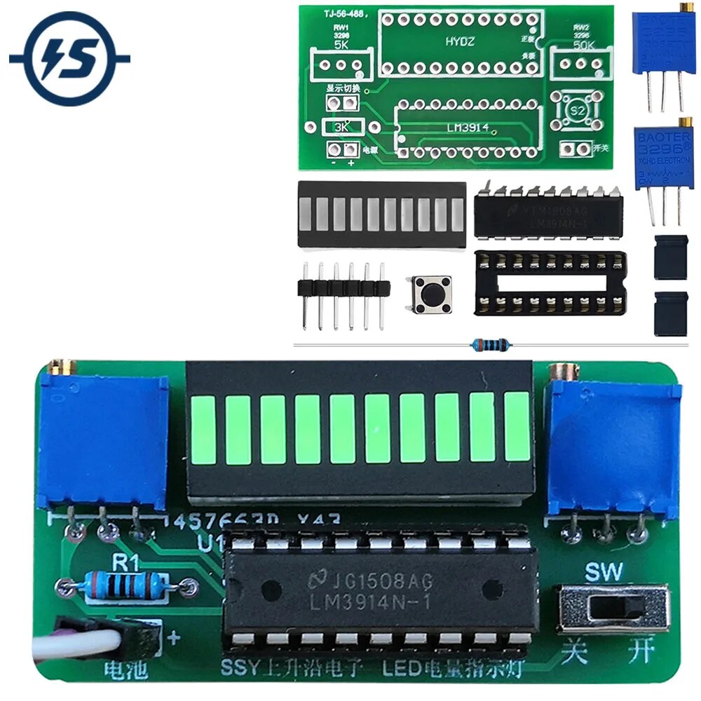 리튬 배터리 용량 표시기 모듈 DIY 전자 키트 전력 레벨 테스터 LED 디스플레이 납땜 연습 LM3914 3.7V 12V [DIY-237]