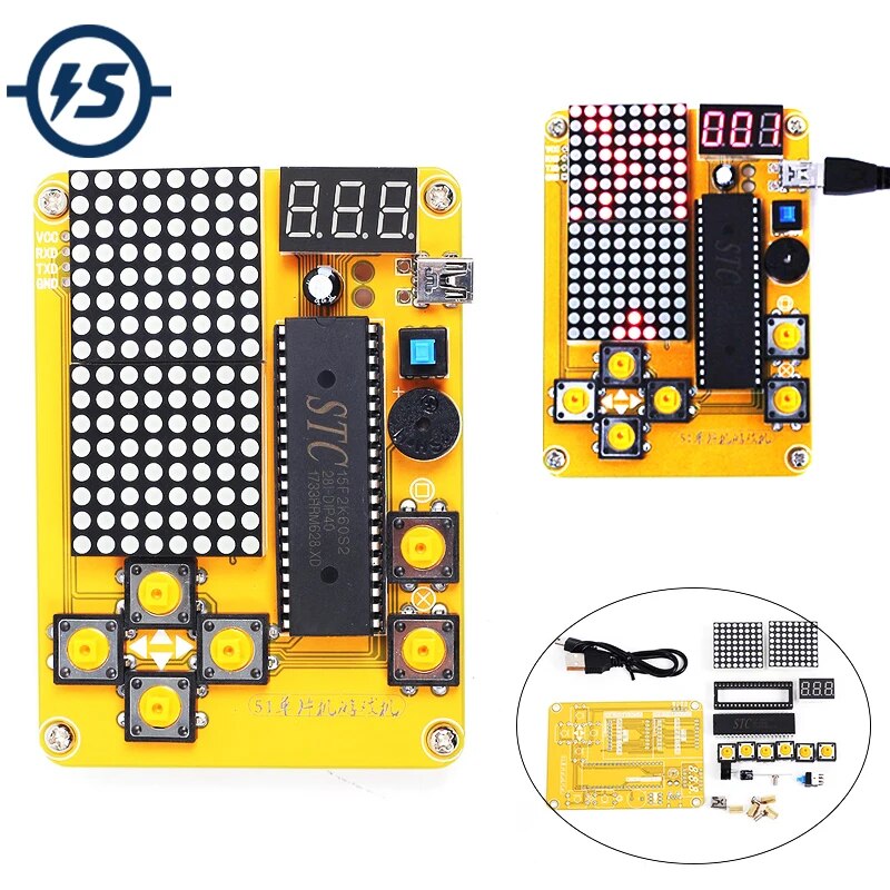 전자 DIY 키트 MCU 컴퓨터 게임기 DIY 뱀 전자 Ts 뱀 비행기 레이싱 도트 매트릭스 게임 키트 일렉트로니카 [DIY-249]