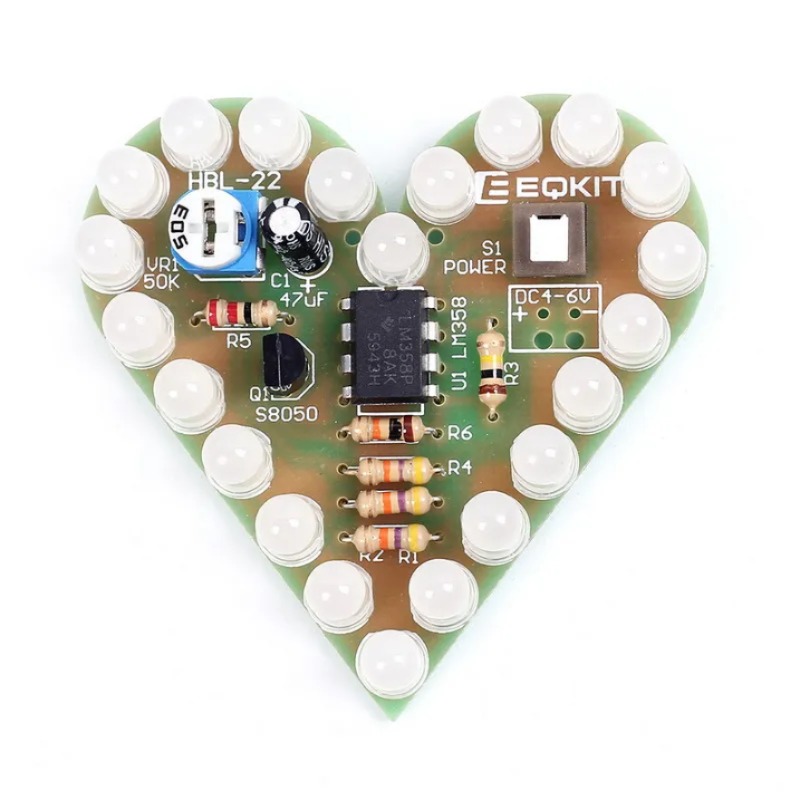 블루 DIY 심장 모양 호흡 램프 키트 DC4V-6V DIY 전자 생산 키트 심장 모양 램프 스위트 전자 DIY 키트 [DIY-251]