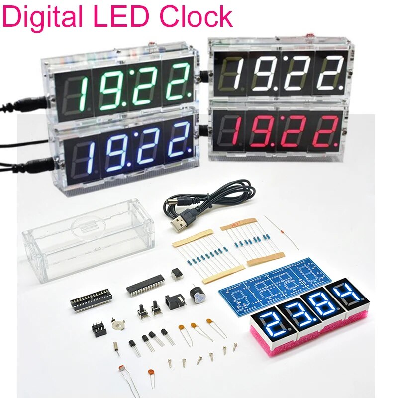 전자 시계 DIY 키트 LED 마이크로 컨트롤러 키트 디지털 시계 시간 조명 제어 온도 온도계 DIY 전자 키트 [DIY-260]