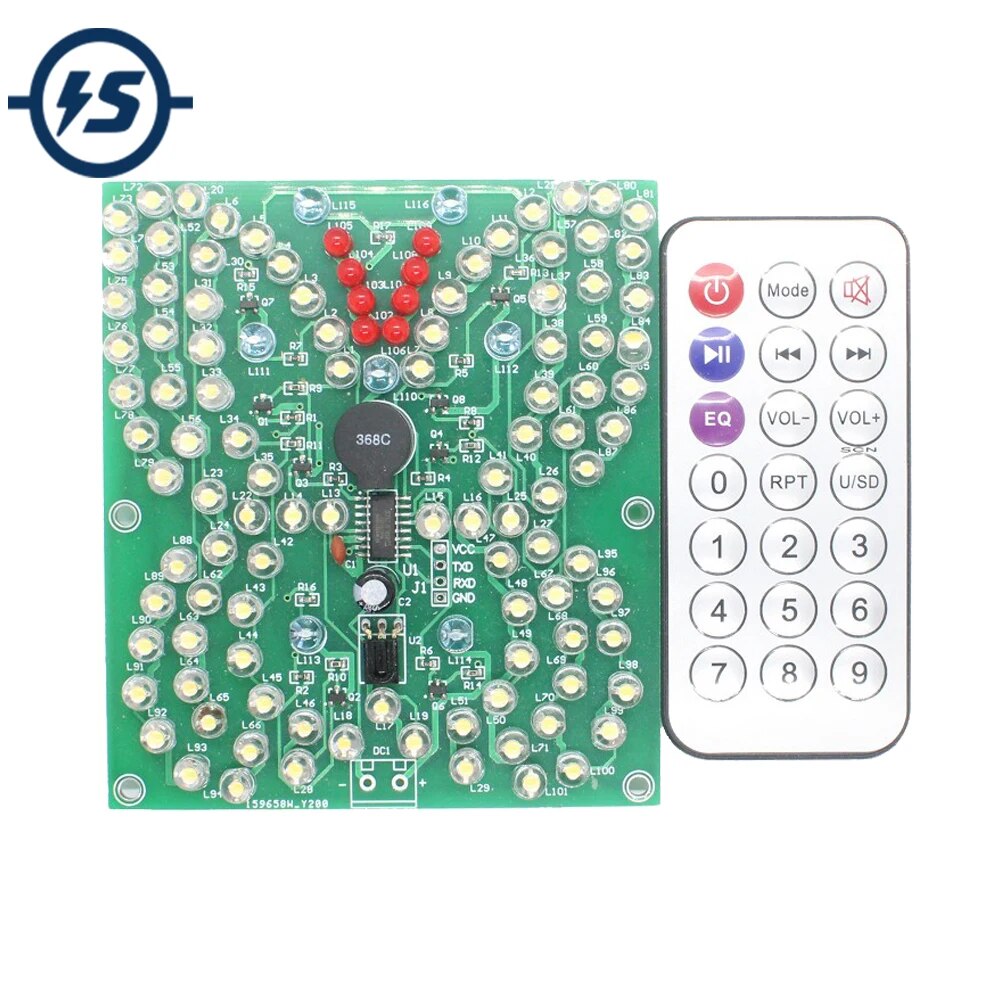 음악 LED 깜박이 DIY 키트 원격 제어 나비 모양 DIY 재미있는 전자 용접 연습 훈련 스위트 DC 3.7V-5.5V [DIY-264]