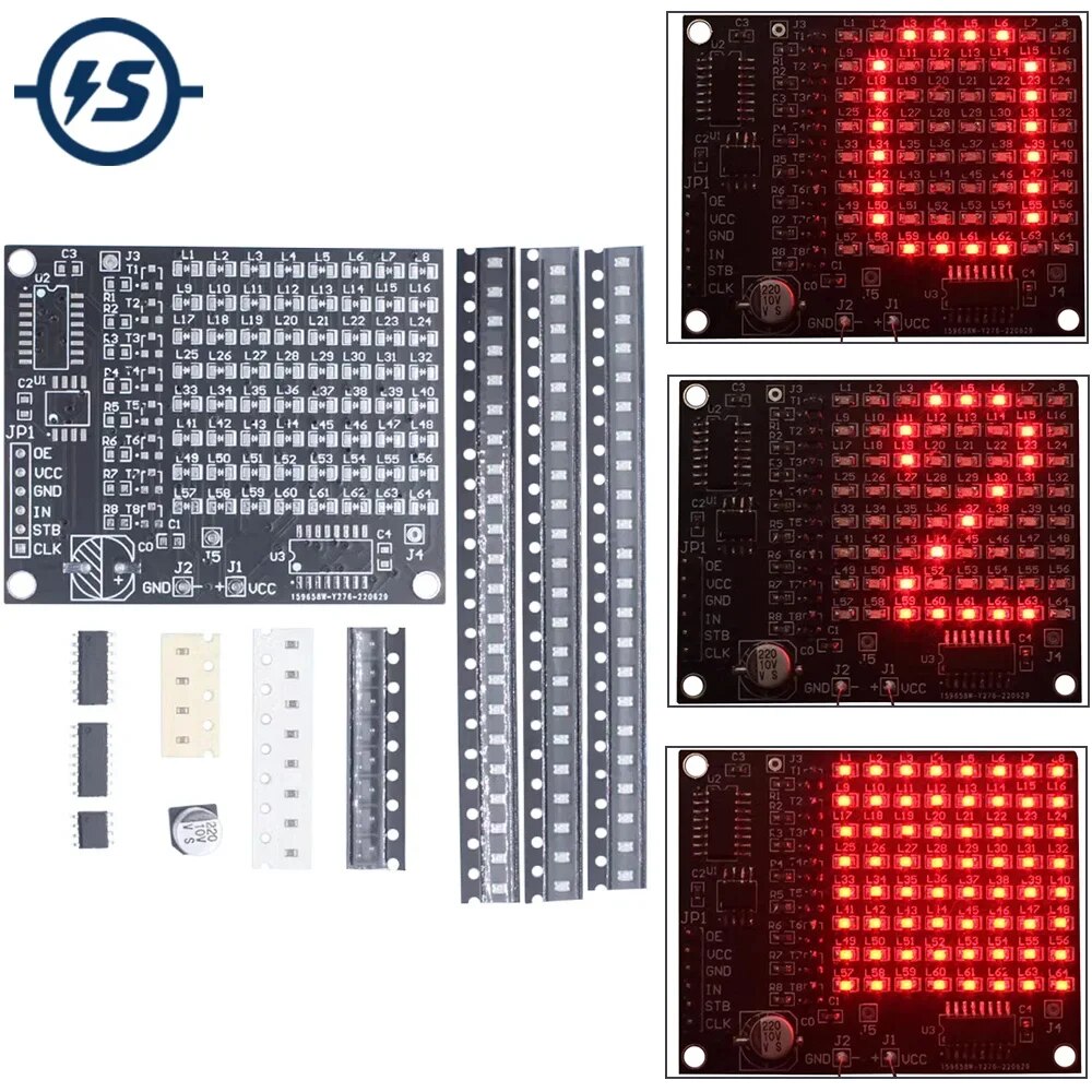 DIY 전자 키트 64 SMD LED 패치 매트릭스 광고 화면 번호 디스플레이 구성 요소 용접 납땜 프로젝트 연습 세트 [DIY-265]