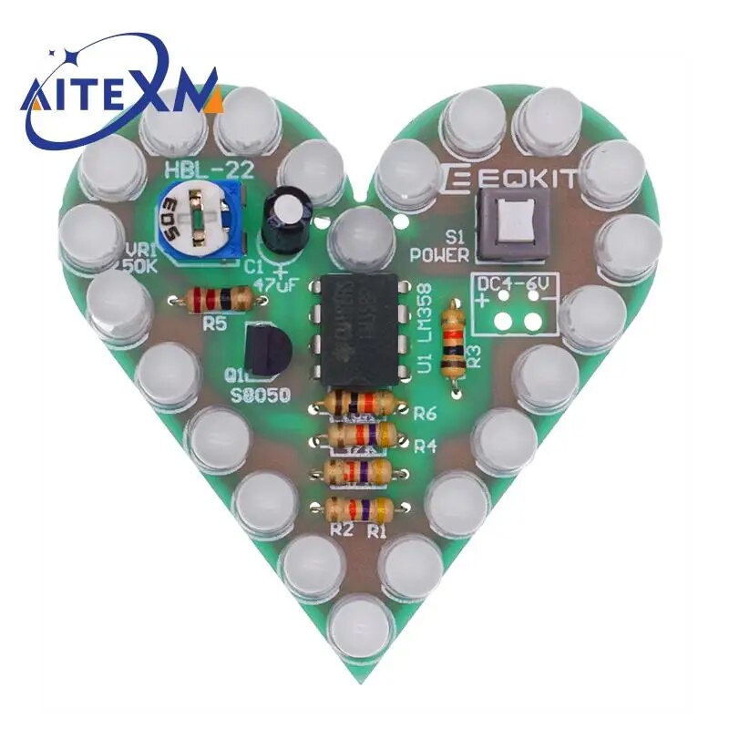 학습 실험실용 DIY 키트 하트 모양 호흡 램프 키트 호흡 LED 스위트 레드 화이트 블루 그린 전자 생산 [DIY-274]