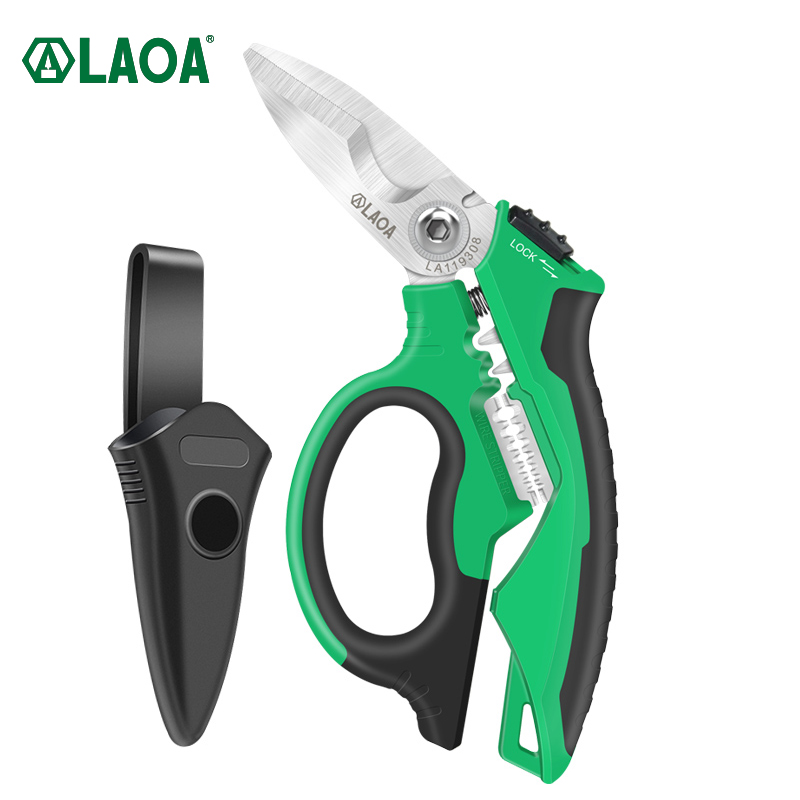 LAOA 8 헤비 듀티 전기 가위 노동 절약 스프링 절단 와이어 케이블 스트리핑 곡선 가위 압착 도구 LA119308 [LAOA-39]