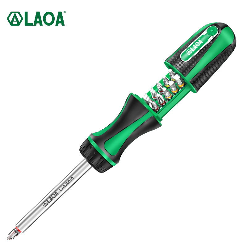 LAOA 10 in 1 래칫 스크루 드라이버 세트 10pcs S2 필립스 슬롯 Torx 육각 스크루 드라이버 비트 48T 20N.m 알루미늄 막대 도구 키트 [LAOA-95]