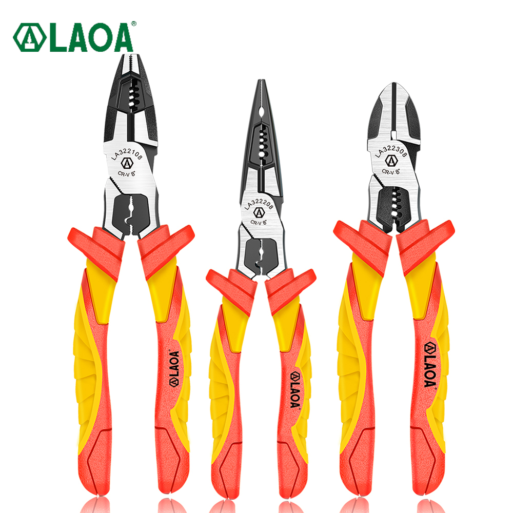 LAOA VDE 바늘 코 펜치 스트리퍼 와이어 커터 압착 케이블 전단 대각선 펜치 하드웨어 절연 전기 도구 LA322208 [LAOA-97]