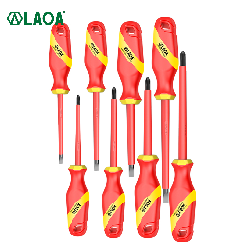 LAOA 8PCS VDE 절연 스크루 드라이버 세트 홈 회로 도구 절연 절연 절연 전류 전기 크로스 플랫 스크루 드라이버 [LAOA-106]