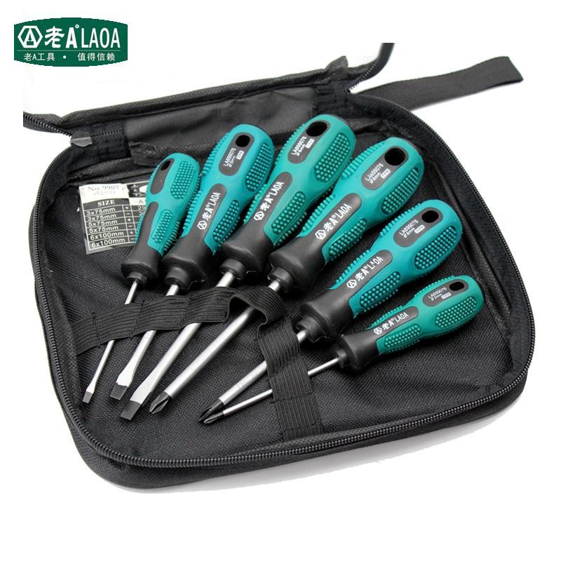 CR-V 스틸 스크루 드라이버 세트 교차 및 슬롯 드라이버 6pcs LA699076 [LAOA-204]