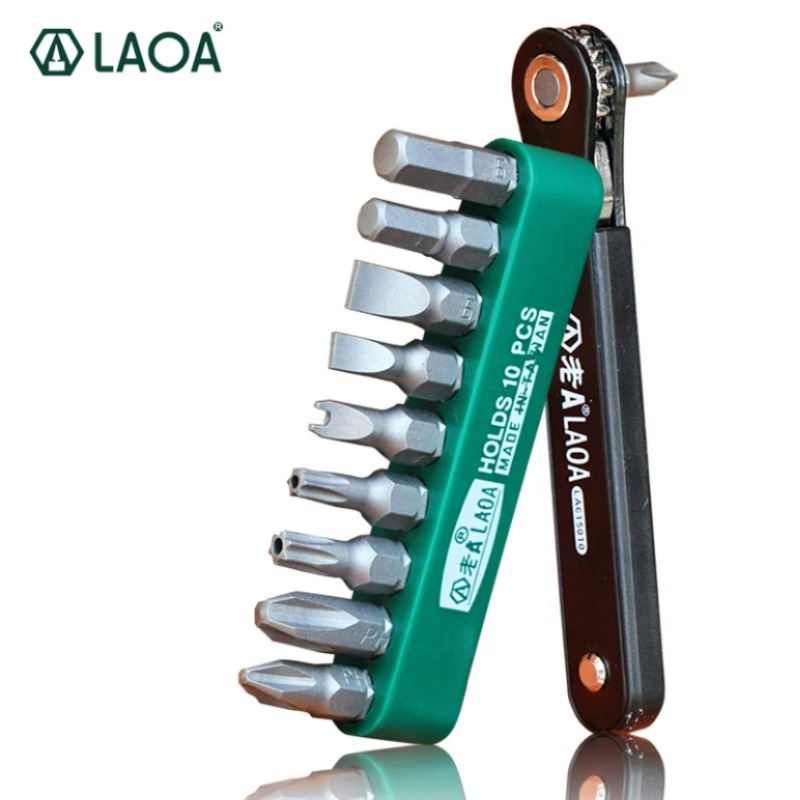 LAOA 10 in 1 래칫 드라이버 세트 S2 드라이버 정방향 및 역방향 다기능 도구 Phillip Slotted Torx 비트 LA615010 [LAOA-221]