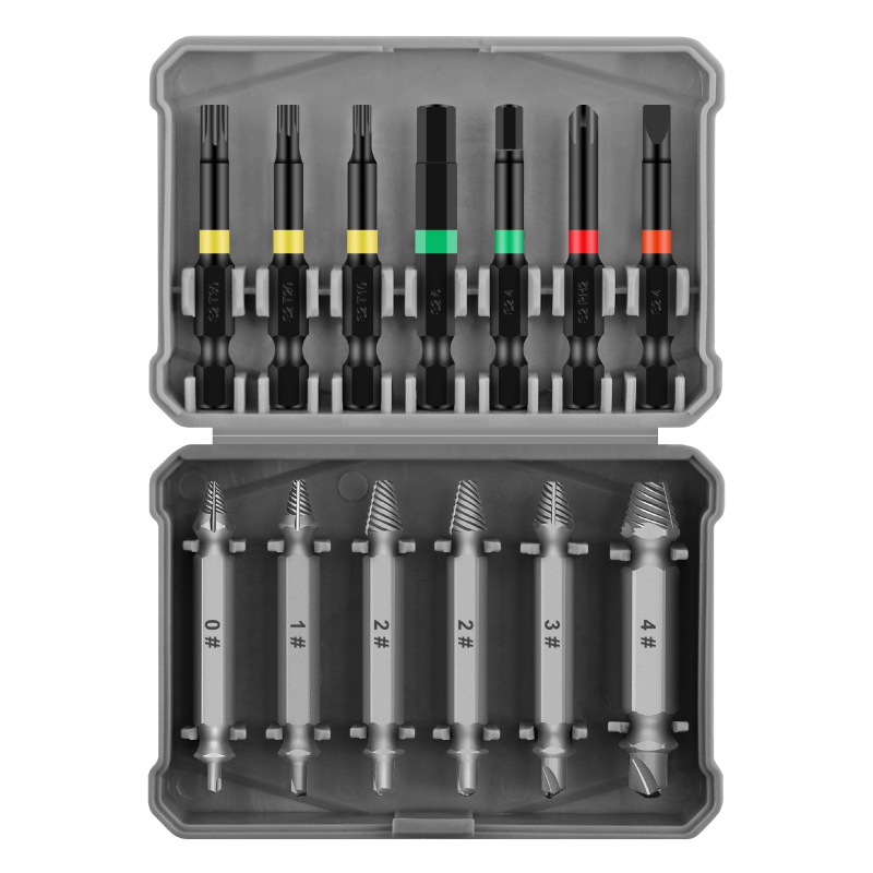 S2 스틸 양방향 나사 및 볼트 추출기 제거기 키트 및 50mm 육각 생크 긴 드라이버 멀티 드라이버 비트 세트 13pc [Hi-Spec-40]