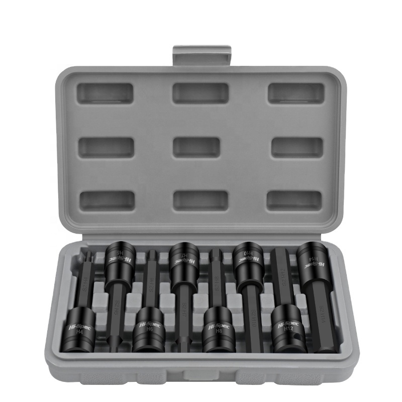 Hi-Spec S2 1/2 여분의 긴 육각 비트 소켓 세트 소켓 어댑터 도구 H4-14mm 토크 소켓 렌치 육각 Torx 회색 케이스 8pc [Hi-Spec-28]