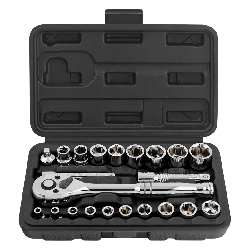 미터법 4-17mm 1/4 3/8 인치 드라이브 소켓 도구 키트 래칫 렌치 및 확장 바 도구 세트 상자 22pc [Hi-Spec-19]
