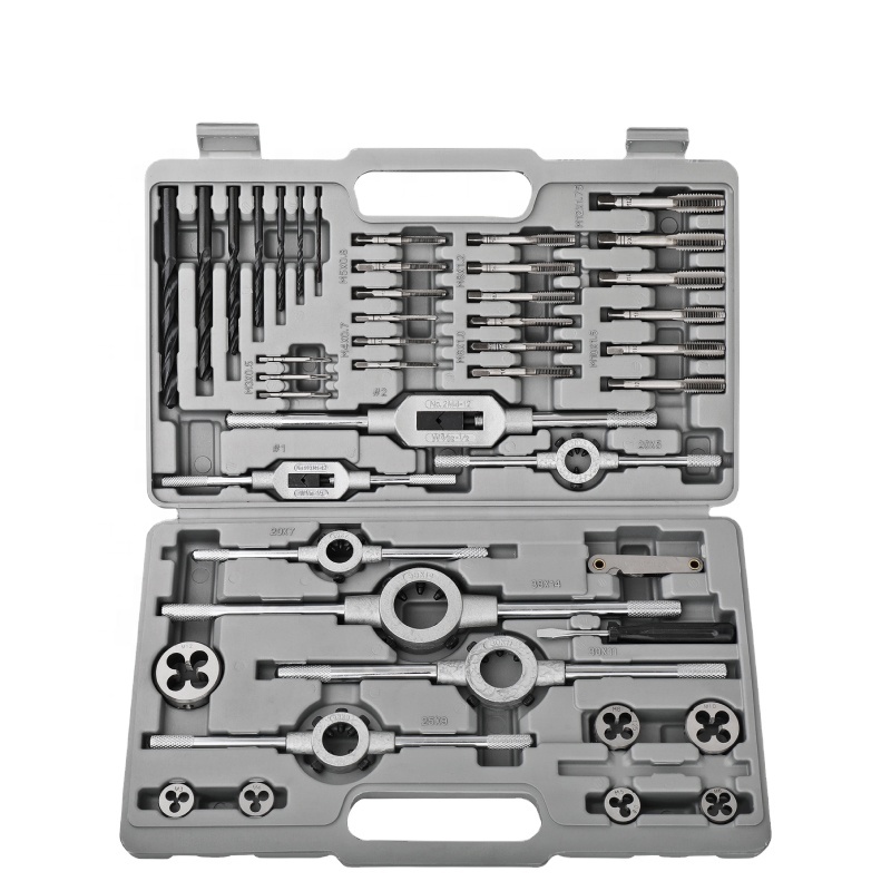 미터법 M3-M12 탭 다이 스레드 절단 가정용 DIY 차고 및 작업장을 위한 태핑 및 핸들 도구 키트 세트 45pc [Hi-Spec-18]