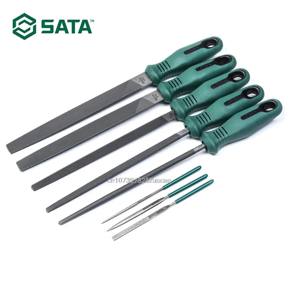 SATA 금속 파일 트레이 세트 인체공학적 녹색 손잡이가 있는 평면 반원형 원형 및 사각형 8 피스 09910 [SATA-59]