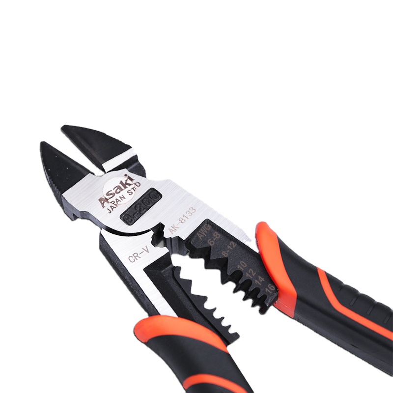 Asaki 8inch 200mm CR-V 다기능 대각선 절단 펜치 손 도구 미끄럼 방지 핸들 와이어 압착 스트리핑 커터 손 도구 AK-8133 [Asaki-01]