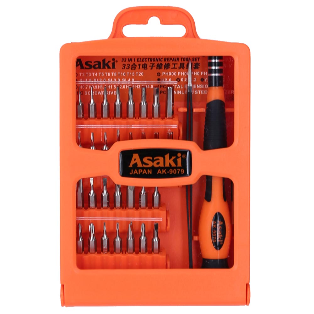 Asaki 33in1 정밀 전자 수리 스크루 드라이버 비트 세트 도구 AK-9079 [Asaki-30]