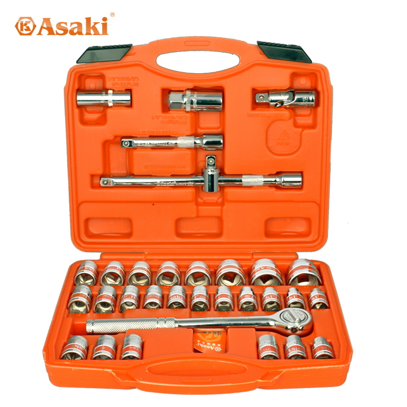 ASAKI 32pcs CRV 도구 키트 자동 수리 도구 자동차 수리 도구 상자 및 래칫 렌치 소켓 세트 AK-9773 [Asaki-70]