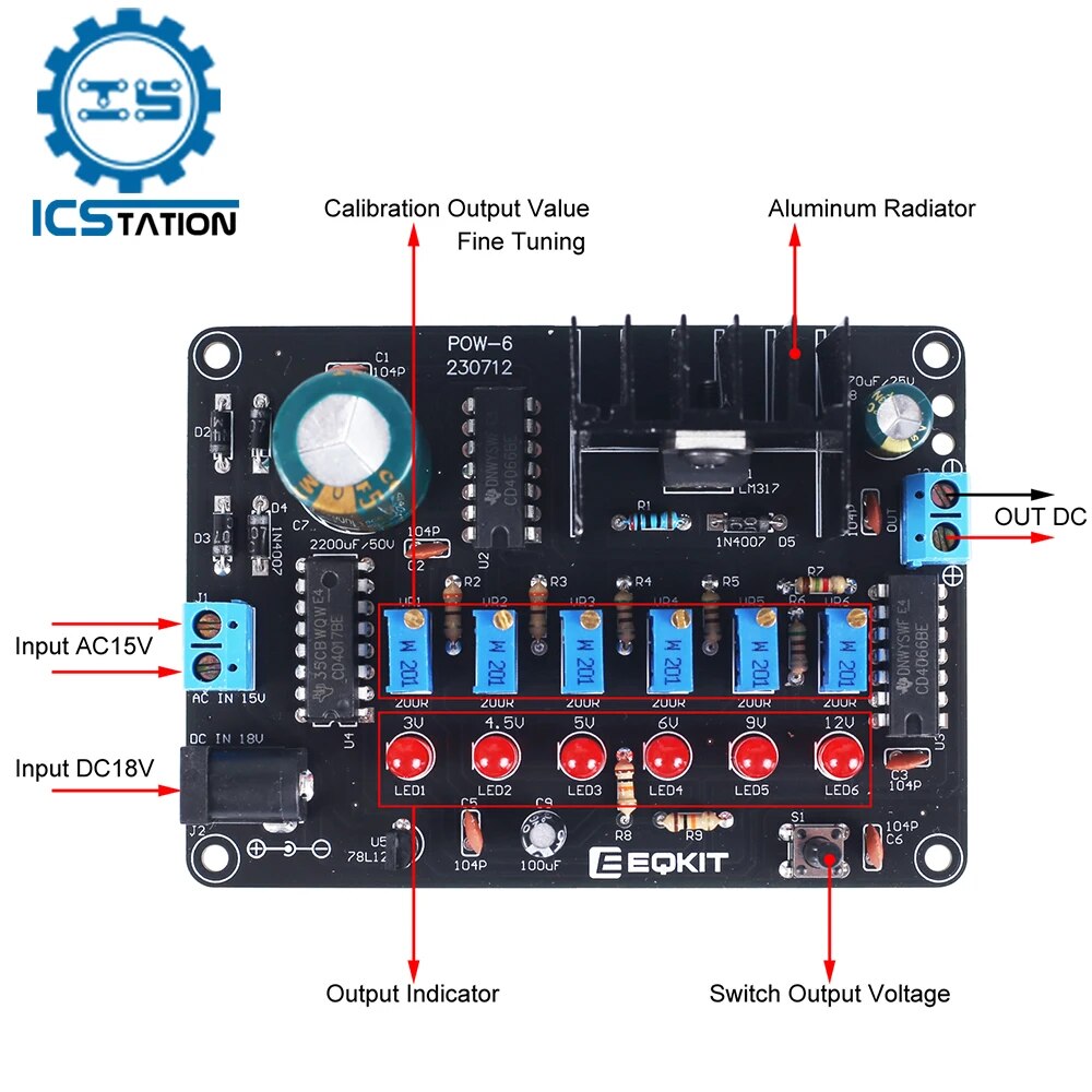 스텝 다운 전원 공급 장치 모듈 DIY 전자 키트 벅 컨버터 AC15V DC18V 에서 DC 3V 4.5V 5V 6V 9V 12V 납땜 연습 [DIY-292]