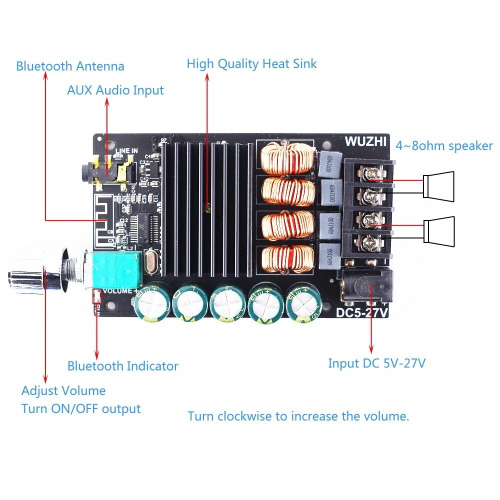 HIFI 100W X 2 TPA3116D2 블루투스 호환 파워 앰프 보드 스테레오 오디오 앰프 DIY 홈 시어터 DC 5-27V [DIY-293]