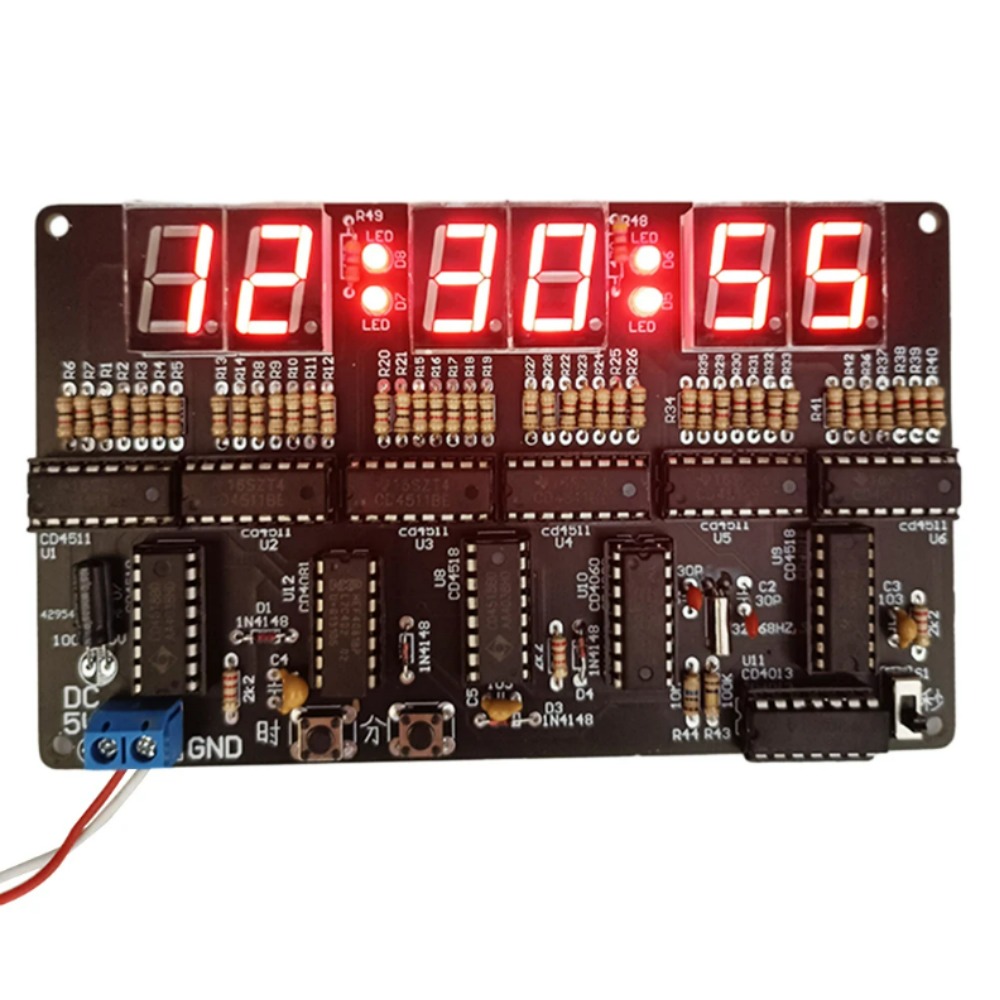 DIY 전자 시계 키트 6 비트 디지털 회로 시계 제작 키트 기술 경연 훈련 재료 전자 알람 시계 녹 다운 [DIY-304]