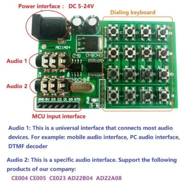 AE11A04 DTMF 아두이노 UNO 프로용 키패드 DTMF 생성기 모듈 오디오 인코더 송신기 보드 [OPEN-ZTP48-398]